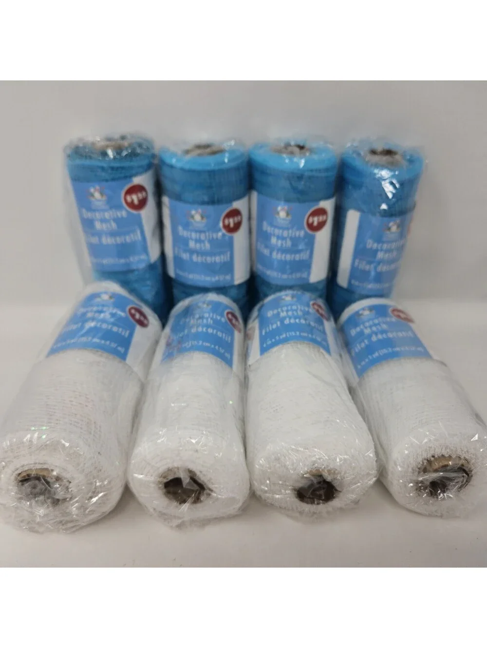 Lot of 8 New Rolls Decorative Mesh Blue and White 6” x 5 yds Each (40 Yards) NOS